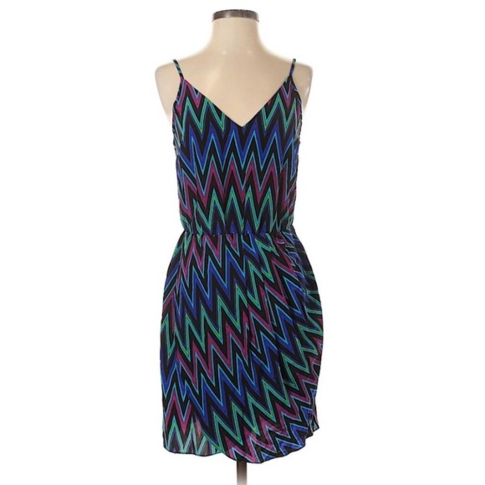 Amanda Uprichard Silk Chevron Mini Dress Sleeveless Blue Size‎ S Resort Cocktail